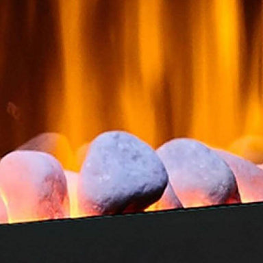 SimpliFire Ceramic White Stone Media for SimpliFire Electric Fireplaces - A close-up view of a fireplace featuring white stones arranged around the fire.
