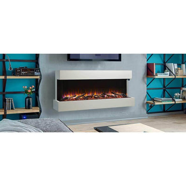SimpliFire Floating Mantel Kit for Simplifire Scion Electric Fireplace - A stylish electric fireplace serves as a focal point in a beautifully designed living room.