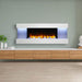 SimpliFire Format Wall-Mounted Electric Fireplace - A sleek modern fireplace is featured prominently in a cozy living room.