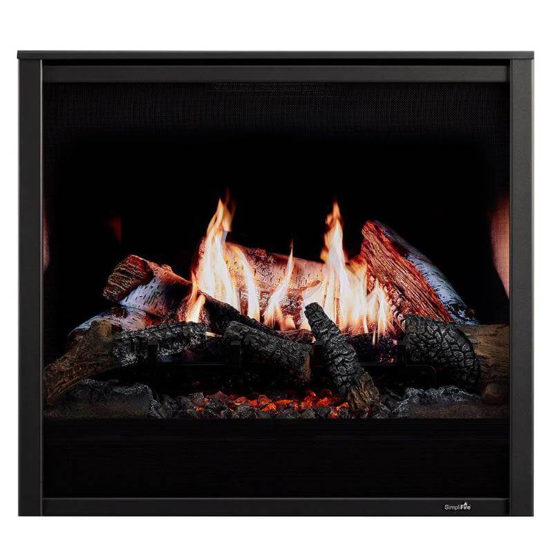 SimpliFire Front For Inception Built-In Electric Fireplace - A cozy fireplace with burning logs and vibrant flames.