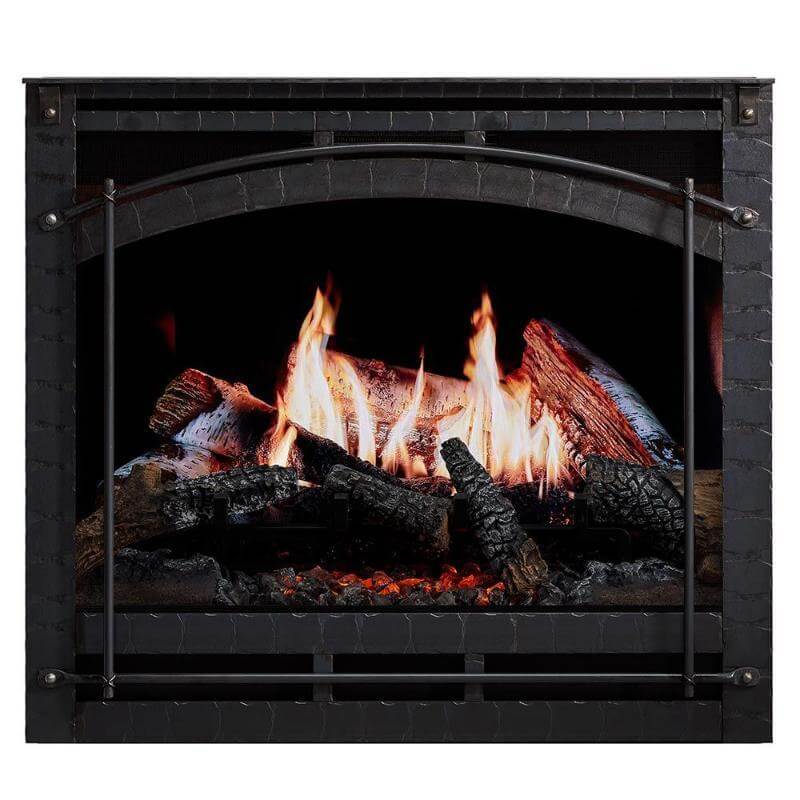 SimpliFire Front For Inception Built-In Electric Fireplace - A fireplace featuring crackling logs and dancing flames.
