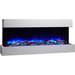 SimpliFire Floating Mantel Kit for Simplifire Scion Electric Fireplace - A sleek modern electric fireplace featuring vibrant blue flames in white background.