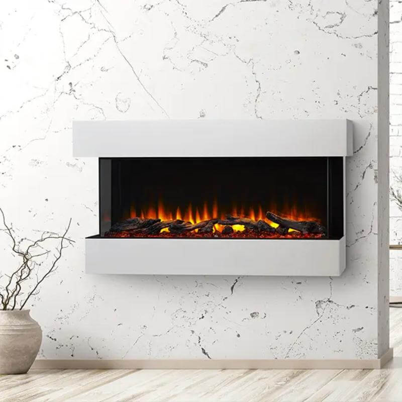 SimpliFire Scion Trinity Built-In Electric Fireplace - A contemporary fireplace installed on the wall beside a vase.