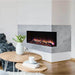 SimpliFire Scion Trinity Built-In Electric Fireplace - A stylish modern fireplace enhances a living room featuring a clean white wall backdrop.