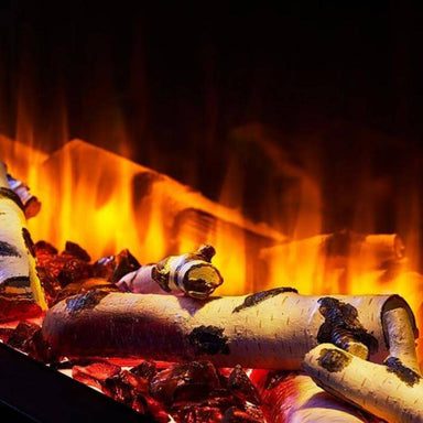 SimpliFire ShadowGlo High-Definition Log Set for SimpliFire Scion Trinity and Scion Electric Fireplace - A close-up view of a warm fire crackling in a cozy fireplace.