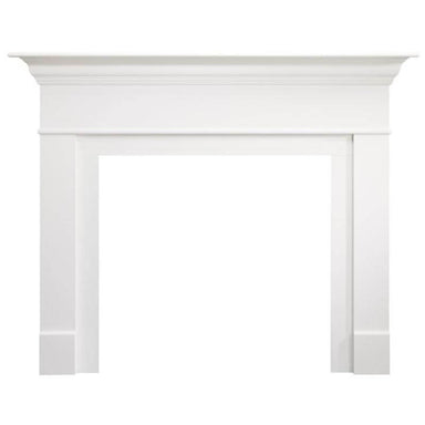 SimpliFire Wescott Mantel Kit For Inception Built-In Electric Fireplace - A pristine white fireplace mantle adorned with white trim.