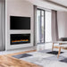 SimpliFire Allusion Wall-Mounted Electric Fireplace - A contemporary living room featuring a cozy fireplace and a sleek television.