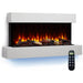 SimpliFire Floating Mantel Kit for Simplifire Format Electric Fireplace - A remote control positioned next to a fireplace in white background.