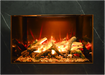 Amantii TRD Signature Series TRD-38-SIG - Digital fireplace with glowing logs and flames on a dark background