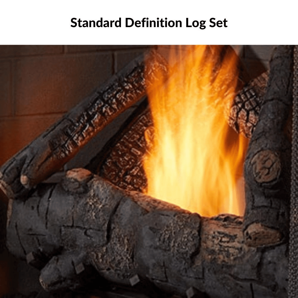 Standard definition log set showcasing realistic flames in a gas fireplace.