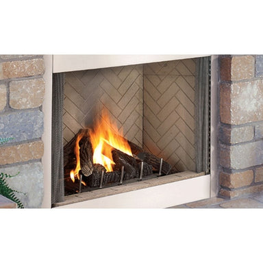 Cozy flames in a vent-free outdoor gas fireplace, perfect for adding warmth to any outdoor space.