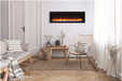 Amantii Symmetry Lumina Electric Fireplace - Modern living room with electric fireplace, sofa, and chair.