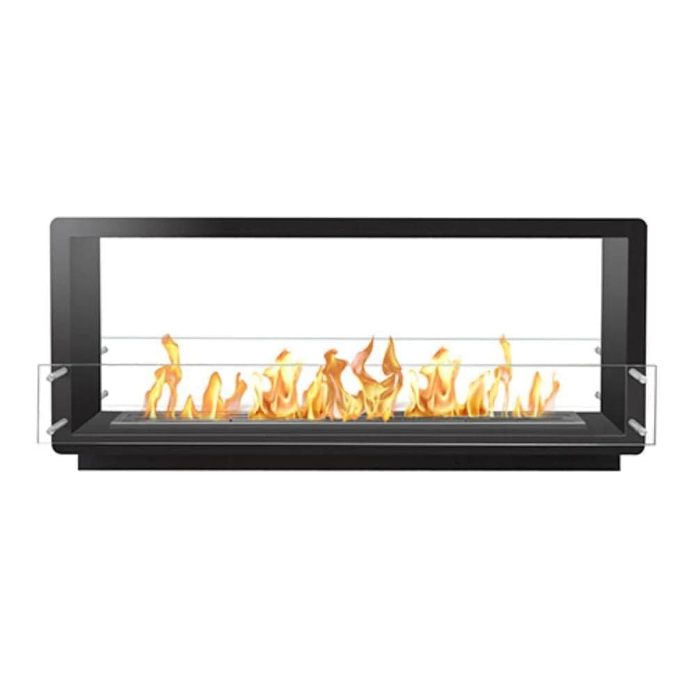 The Bio Flame 72-Inch Firebox DS - Built-in See-Through Ethanol Fireplace - A black fireplace on a white background