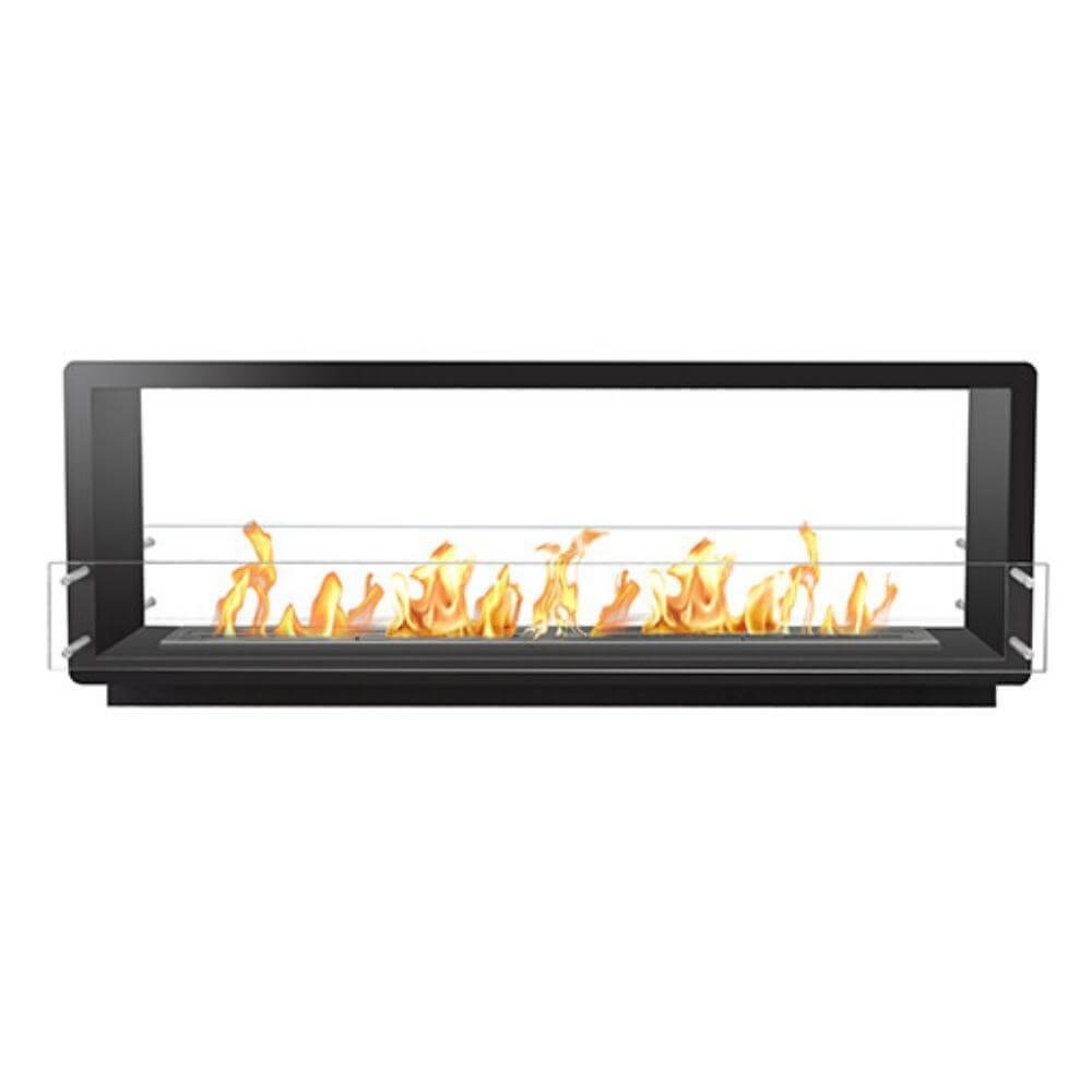 The Bio Flame 72-Inch Smart Firebox DS -See-Through Ethanol Fireplace - A black fireplace on a white background