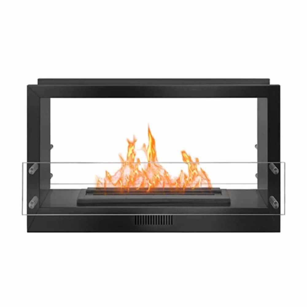 The Bio Flame 38-Inch Firebox DS Built-in See-Through Ethanol Fireplace - Black fireplace on a white background