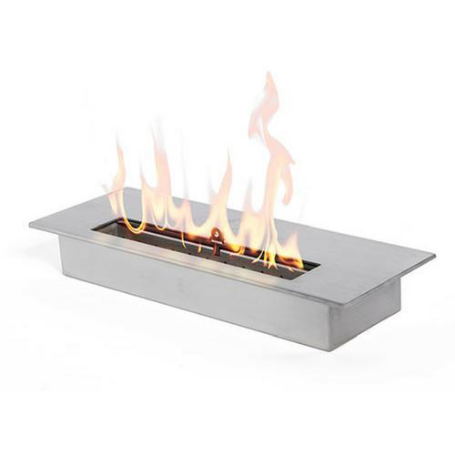 Bio Flame 13-Inch Dual-Purpose Ethanol Burner for Indoor & Outdoor Elegance - A sleek stainless steel fire pit radiates warmth with vibrant flames