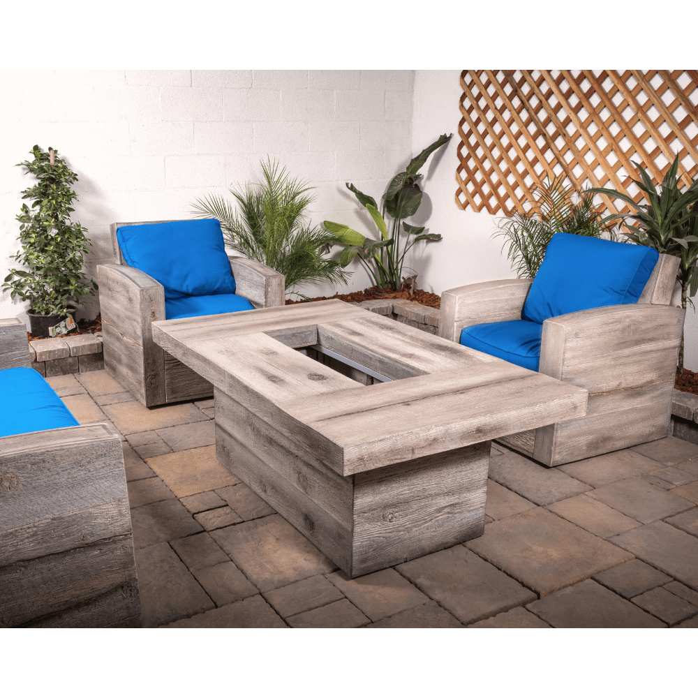 Outdoor Plus Alberta 36-Inch Rectangular Wood Grain GFRC Gas Fire Pit Table - Electronic