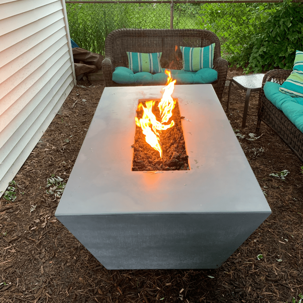 Outdoor Plus Angelus 60-Inch Rectangular GFRC Gas Fire Pit Table - Flame Sense