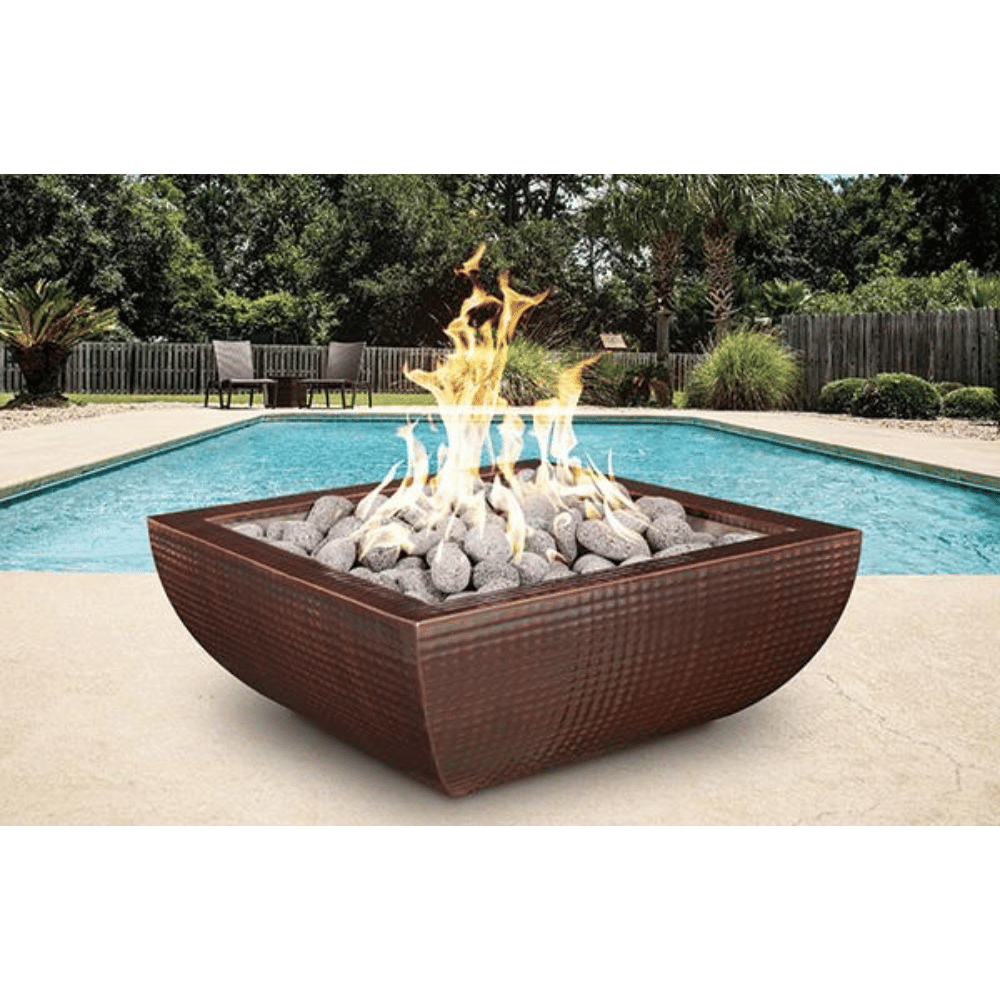 Outdoor Plus Avalon Square Hammered Copper Gas Fire Bowl - Electronic