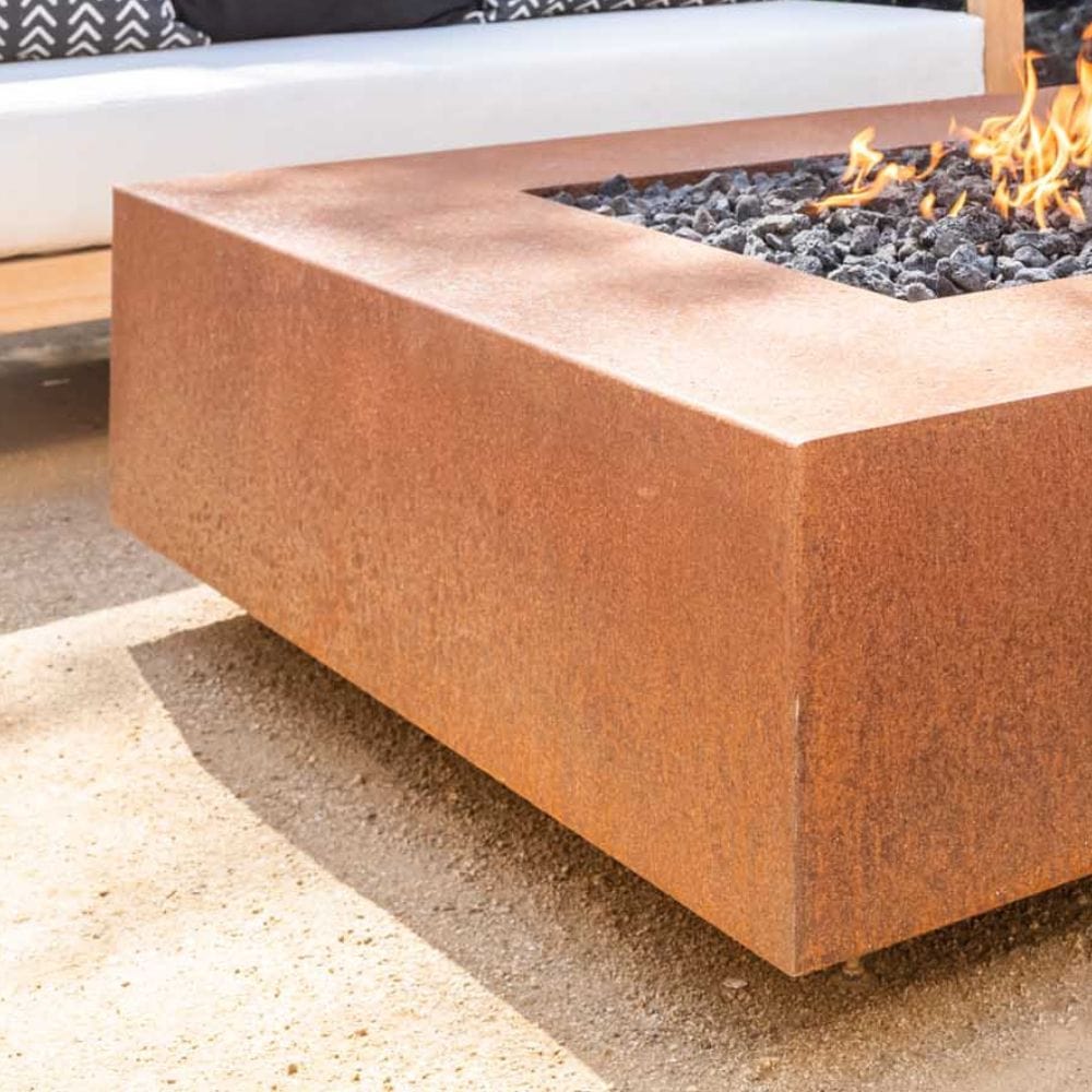 Outdoor Plus Cabo Linear Corten Steel Gas Fire Pit Table
