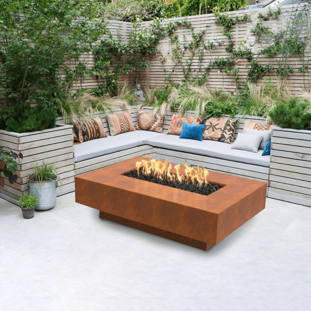 Outdoor Plus Cabo Linear Corten Steel Gas Fire Pit Table