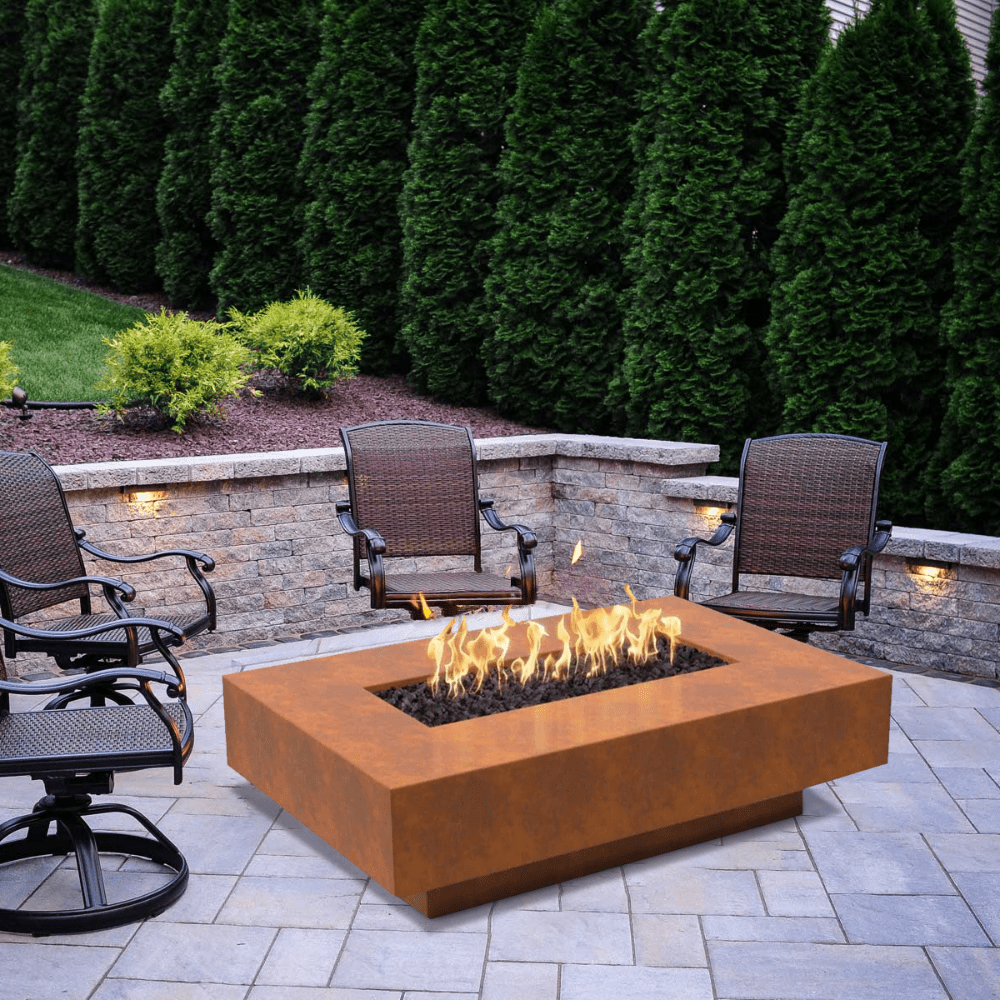 Outdoor Plus Cabo Linear Corten Steel Gas Fire Pit Table