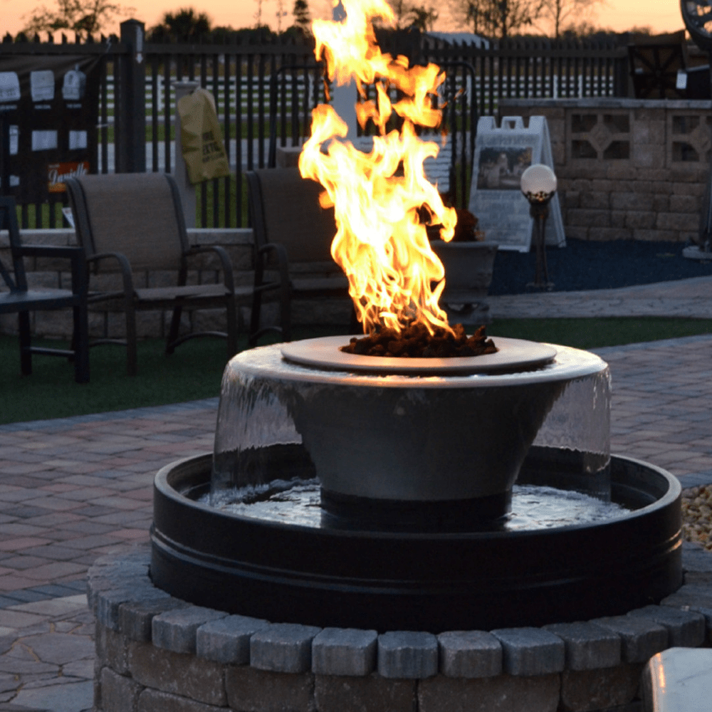 Outdoor Plus Cazo 30-Inch 360 Spillway Copper Gas Fire and Water Bowl - Electronic (OPT-30FW360E)