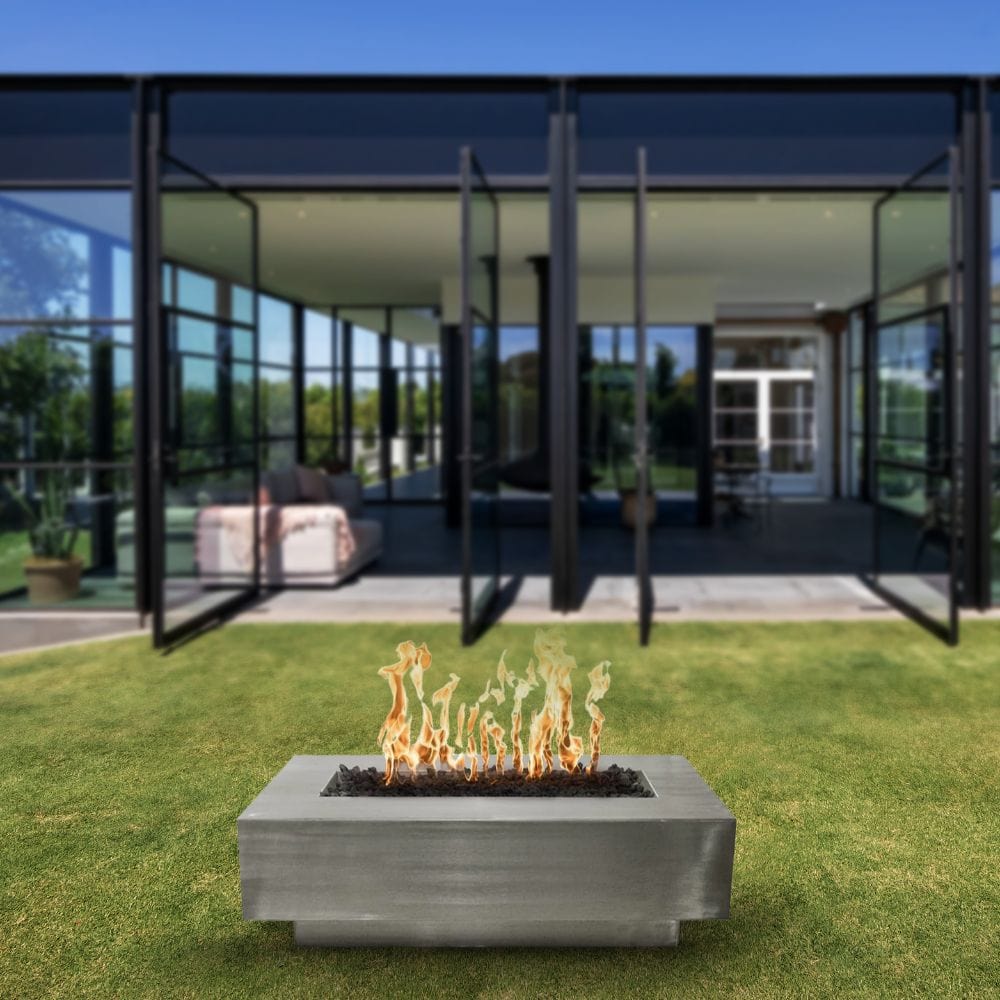 Outdoor Plus Coronado 15-Inch Tall Rectangular Stainless Steel Gas Fire Pit - Match Lit