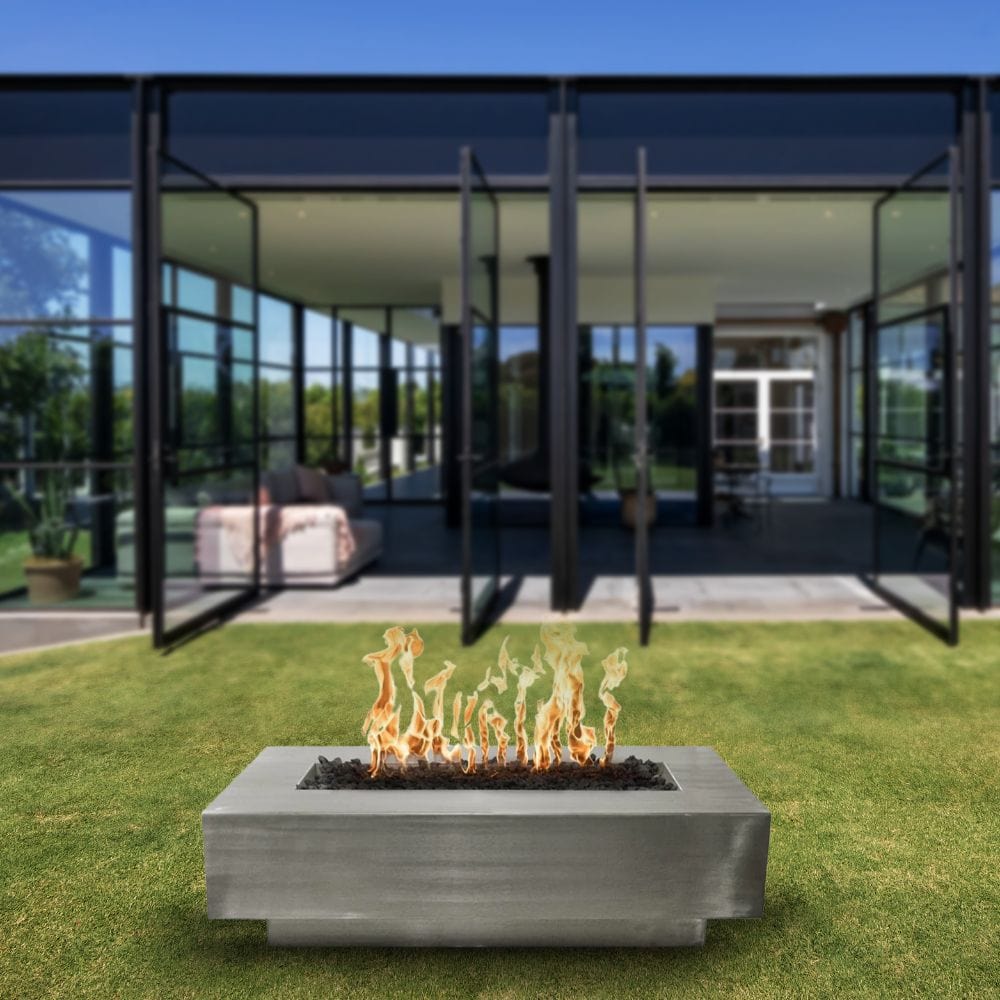 Outdoor Plus Coronado 15-Inch Tall Rectangular Stainless Steel Gas Fire Pit - Match Lit