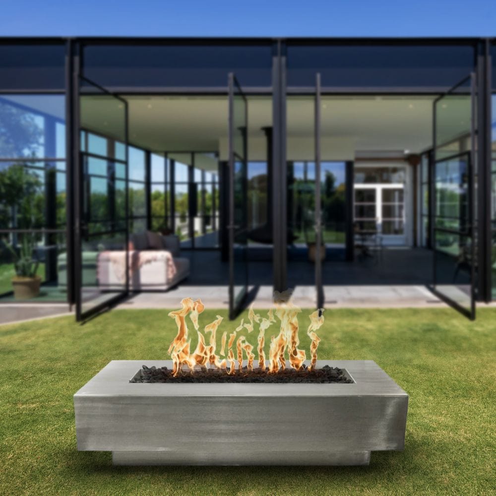 Outdoor Plus Coronado 15-Inch Tall Rectangular Stainless Steel Gas Fire Pit - Match Lit