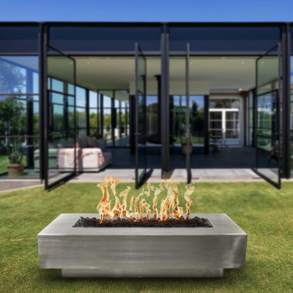 Outdoor Plus Coronado 15-Inch Tall Rectangular Stainless Steel Gas Fire Pit - Match Lit