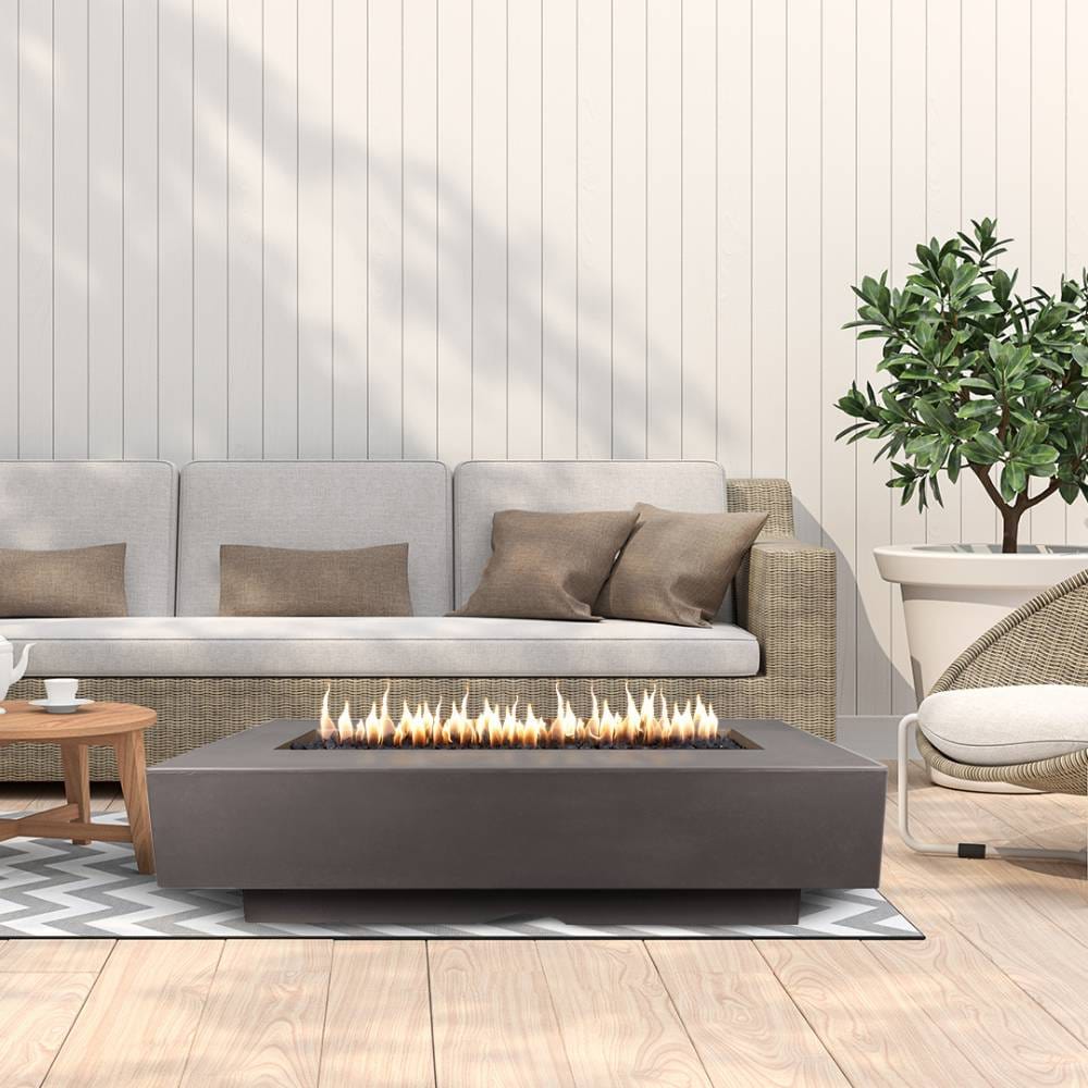 Outdoor Plus Del Mar 84-Inch Rectangular GFRC Gas Fire Pit - Match Lit
