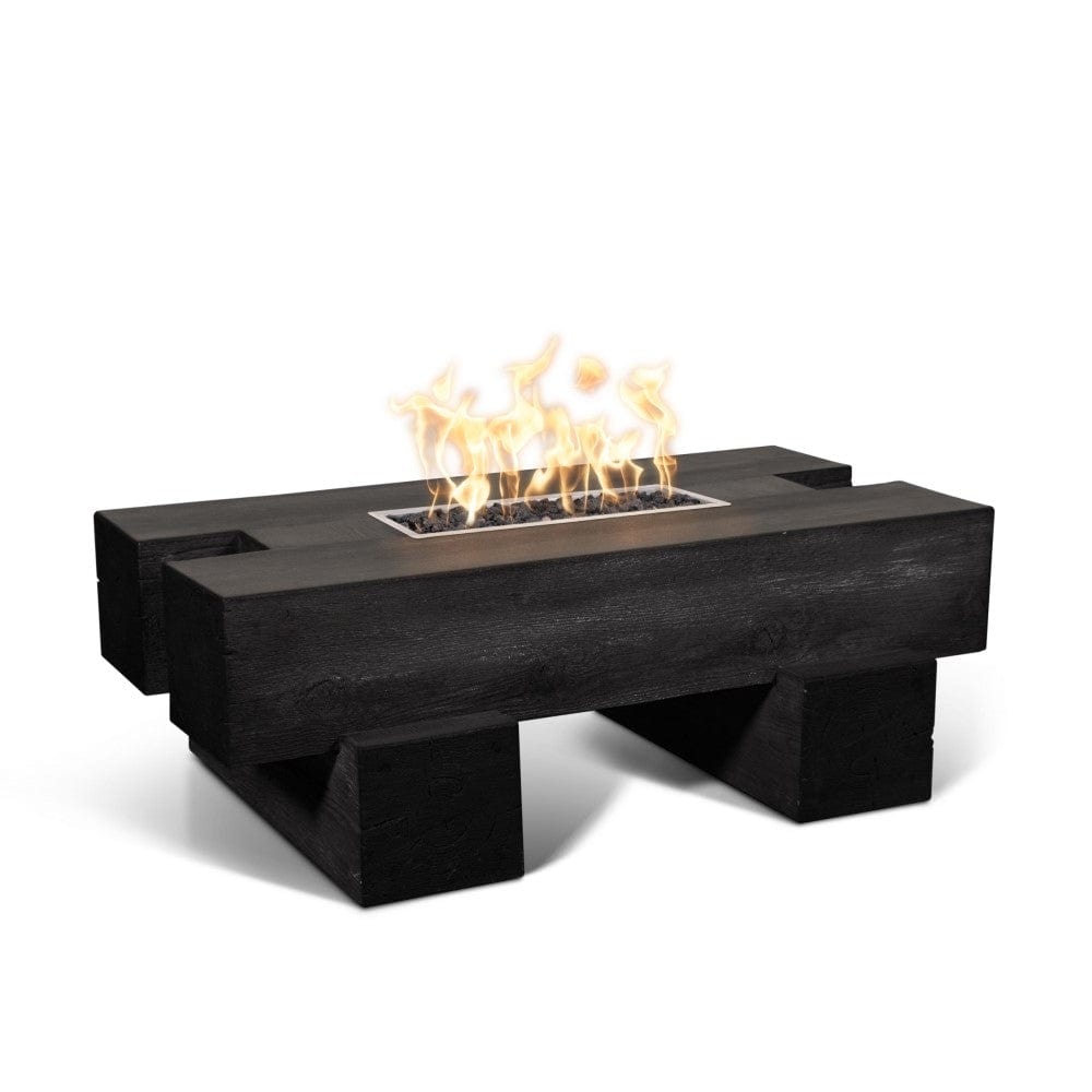 Outdoor Plus Palo Rectangular Wood Grain GFRC Gas Fire Pit Table - Match Lit