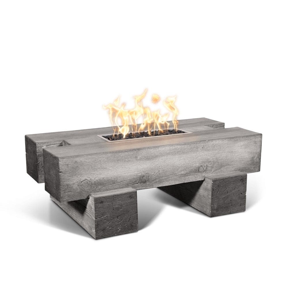 Outdoor Plus Palo Rectangular Wood Grain GFRC Gas Fire Pit Table - Match Lit