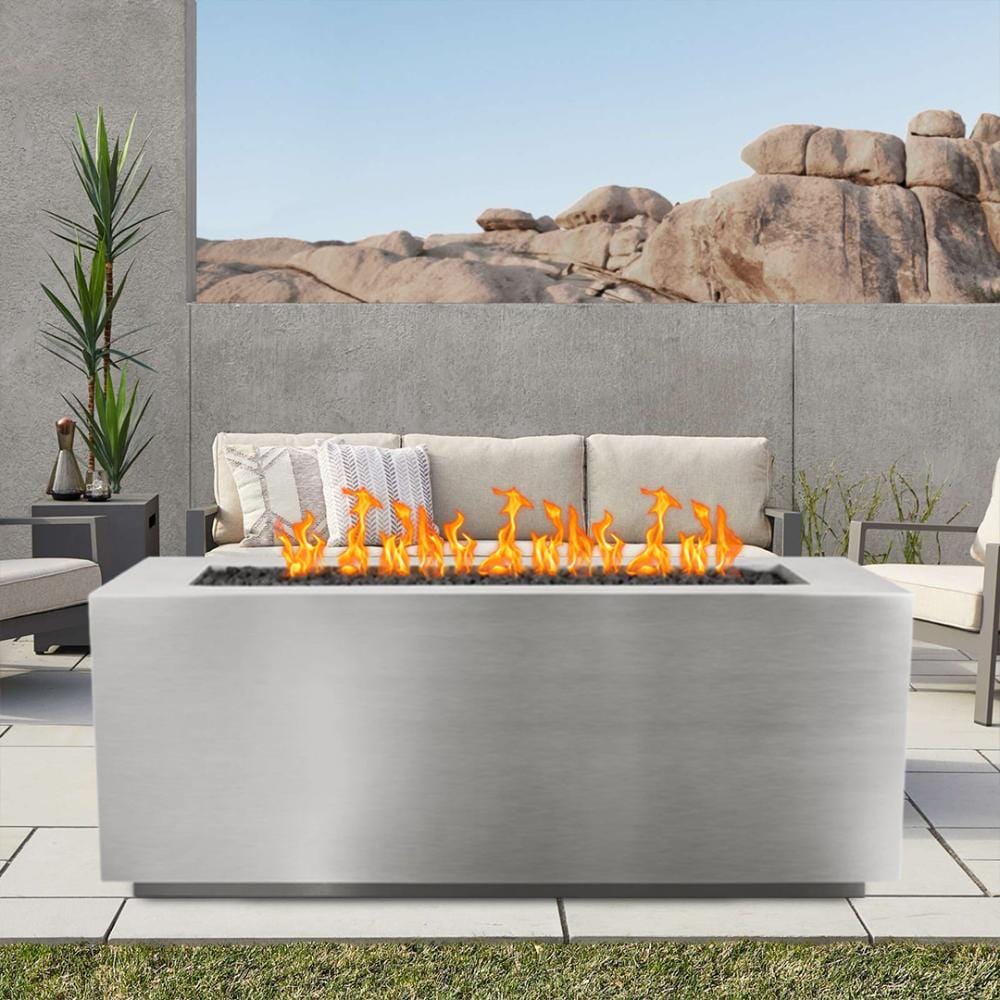 Outdoor Plus Pismo 24-Inch Tall Rectangular Stainless Steel Gas Fire Pit - Match Lit