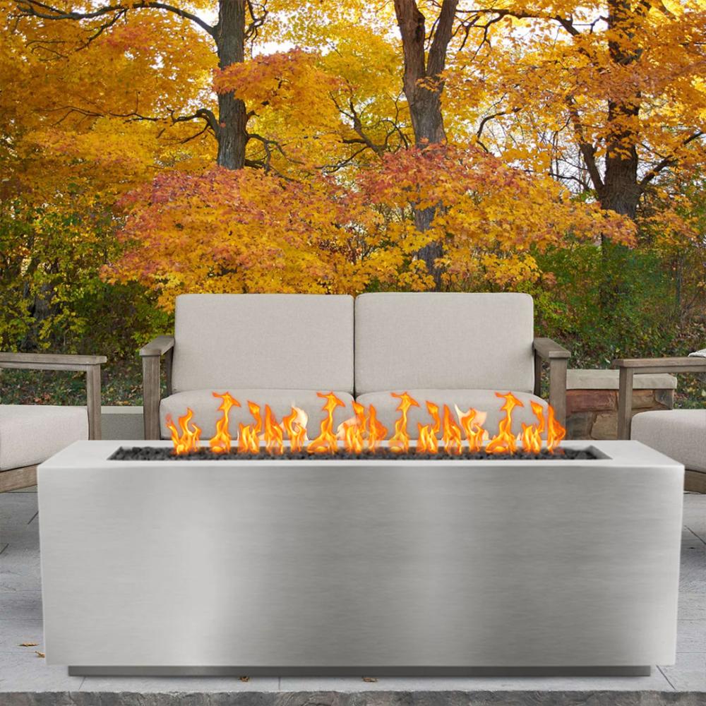 Outdoor Plus Pismo 24-Inch Tall Rectangular Stainless Steel Gas Fire Pit - Match Lit