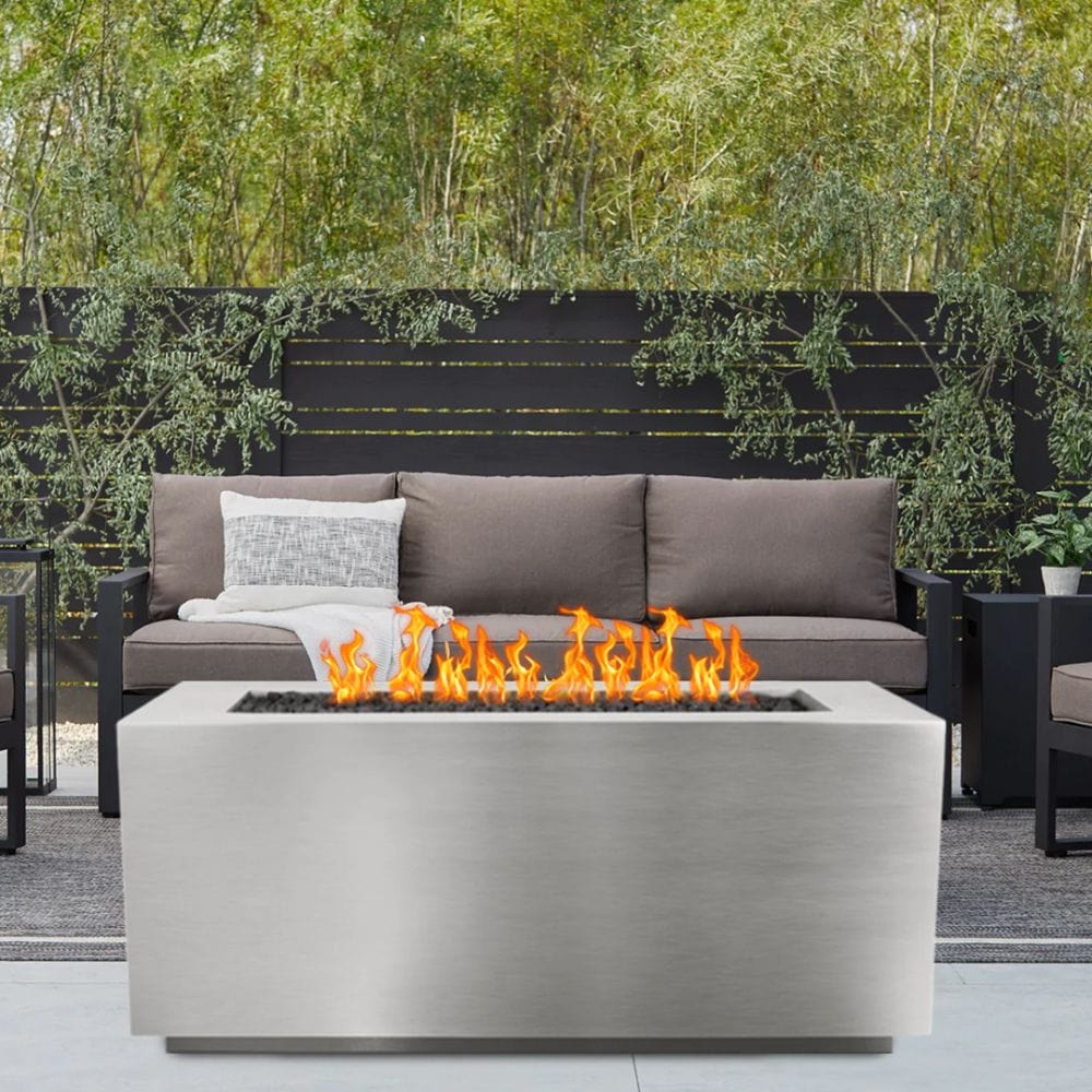 Outdoor Plus Pismo 24-Inch Tall Rectangular Stainless Steel Gas Fire Pit - Match Lit