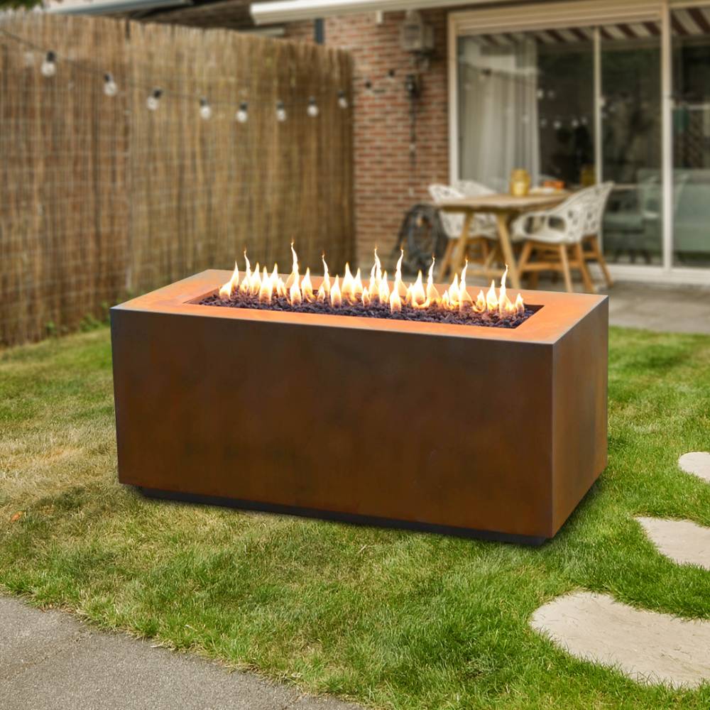 Outdoor Plus Pismo Corten Steel Gas Fire Pit - Match Lit
