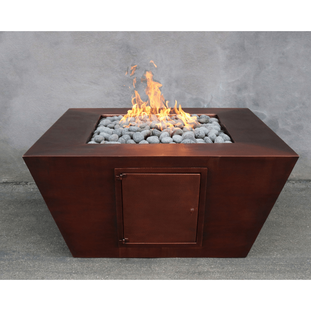 Outdoor Plus Redan Square Copper Gas Fire Pit - Match Lit