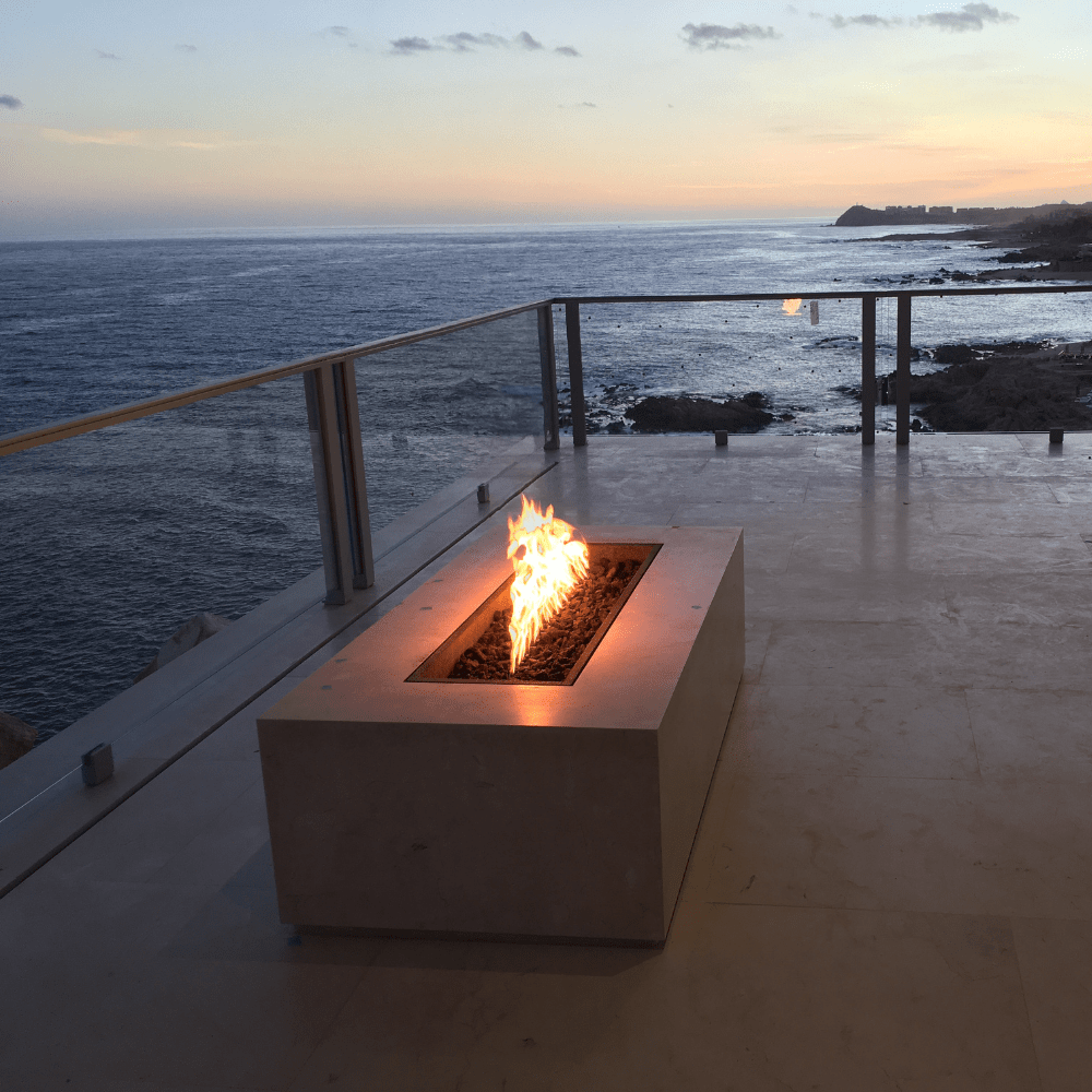 Outdoor Plus Regal 48-Inch Rectangular GFRC Gas Fire Pit - Match Lit