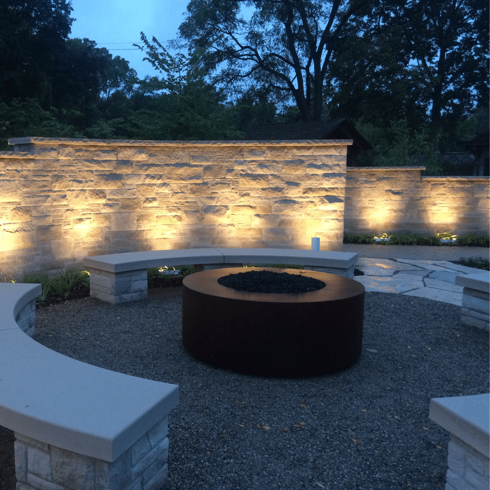 Outdoor Plus Unity Round Corten Steel Gas Fire Pit - Match Lit