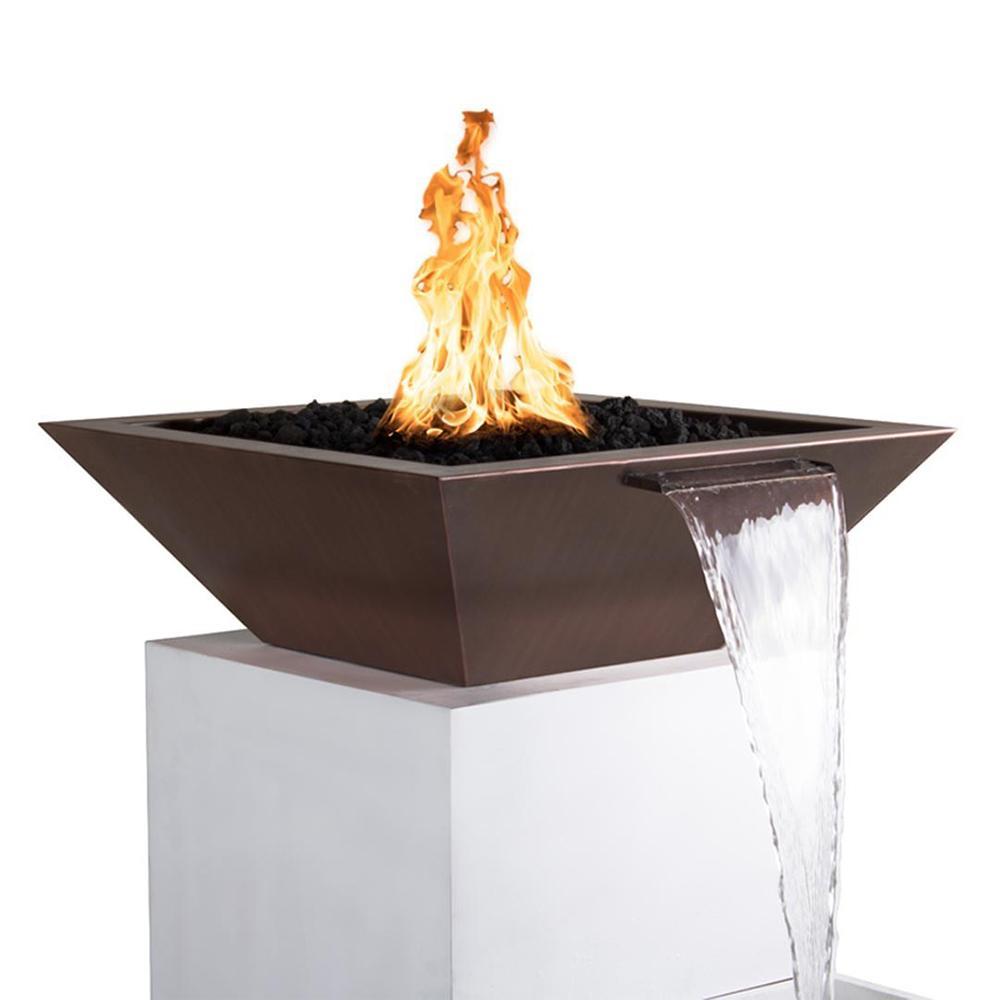 Outdoor Plus Maya 24-Inch Square Hammered Copper Gas Fire and Water Bowl - Electronic (OPT-24SCFWE12V)