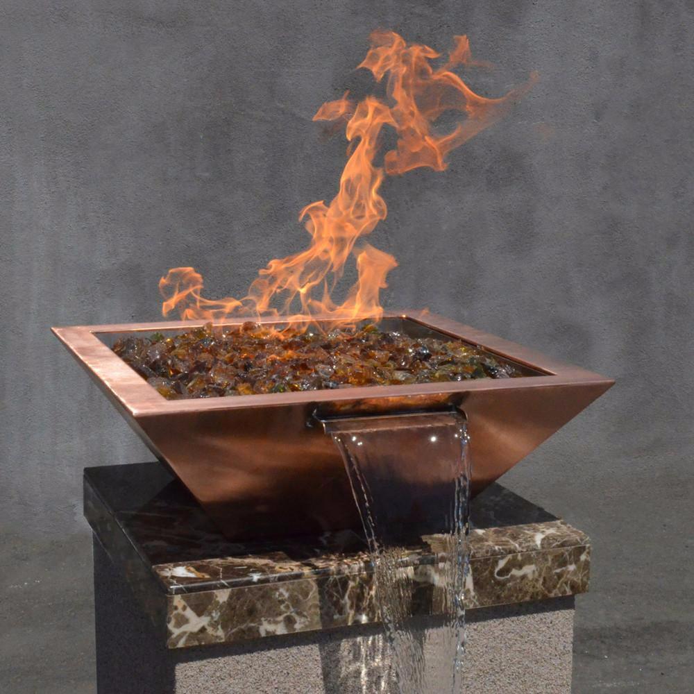 Outdoor Plus Maya 24-Inch Square Hammered Copper Gas Fire and Water Bowl - Electronic (OPT-24SCFWE12V)