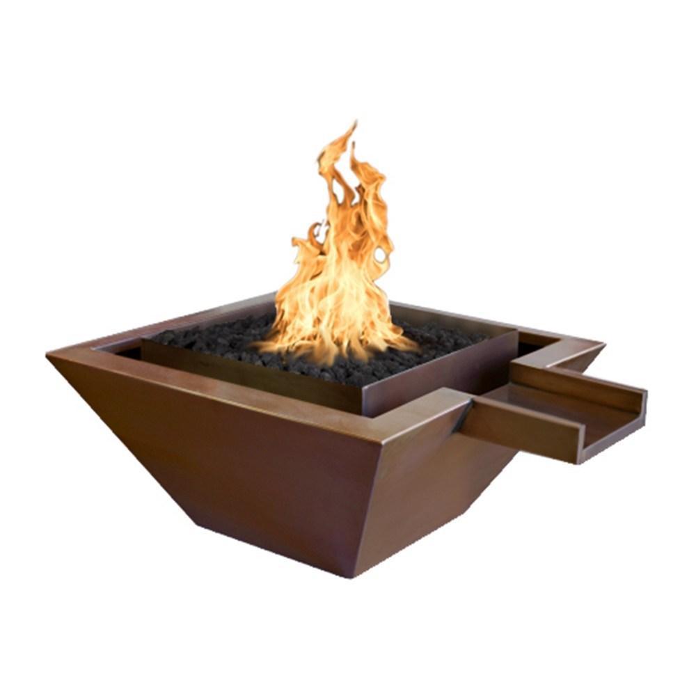 Outdoor Plus Maya 24-Inch Square Copper Gas Fire and Water Bowl - Electronic (OPT-SQ24FANDWE)