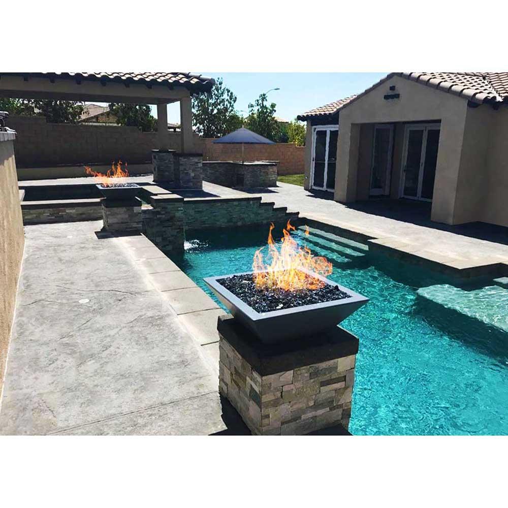 Outdoor Plus Maya 30-Inch Square Concrete Gas Fire Bowl - Match Lit (OPT-30SFO)