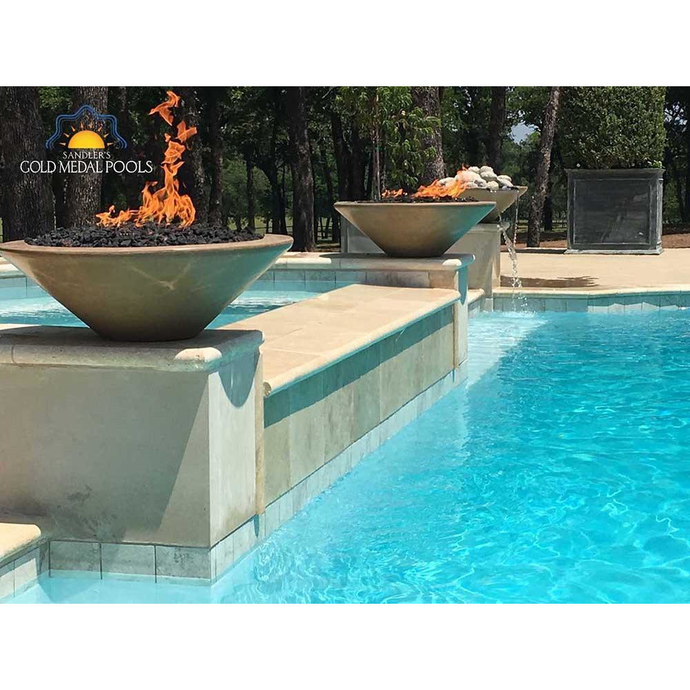 Outdoor Plus Cazo 31-Inch Round Concrete Gas Fire and Water Bowl - Match Lit (OPT-31RFW)