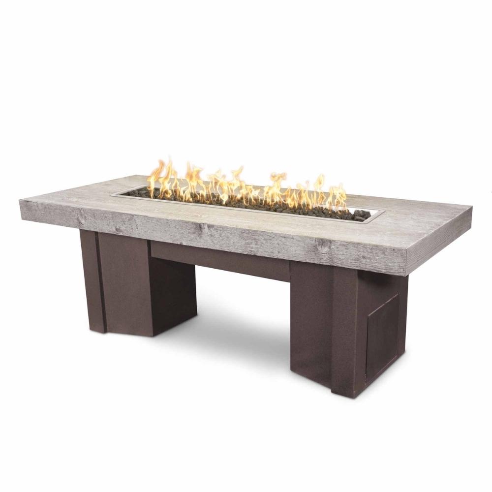 Outdoor Plus Alameda 78-Inch Rectangular Wood Grain GFRC Gas Fire Pit Table - Match Lit