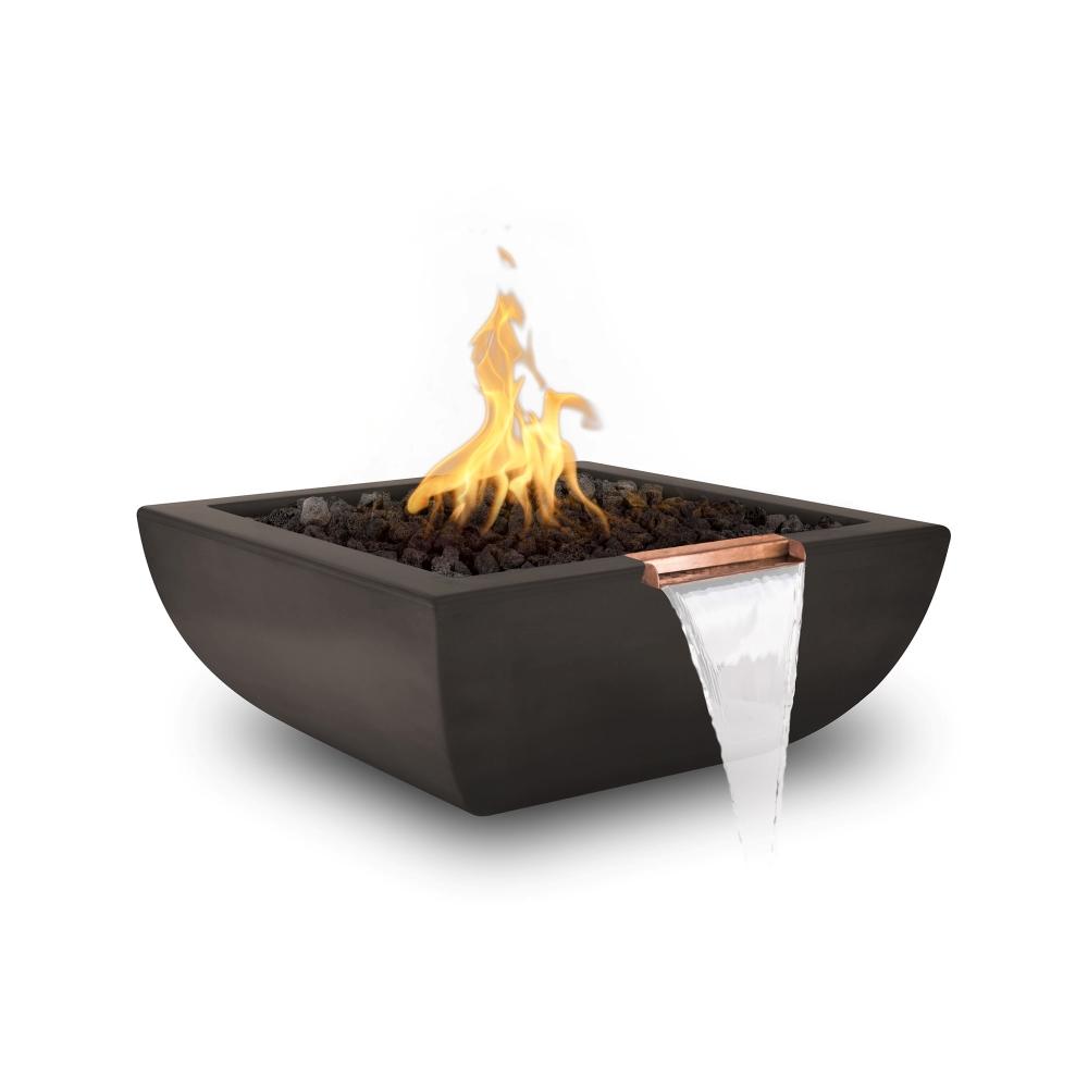 Outdoor Plus Avalon 30-Inch Square Concrete Gas Fire and Water Bowl - Match Lit