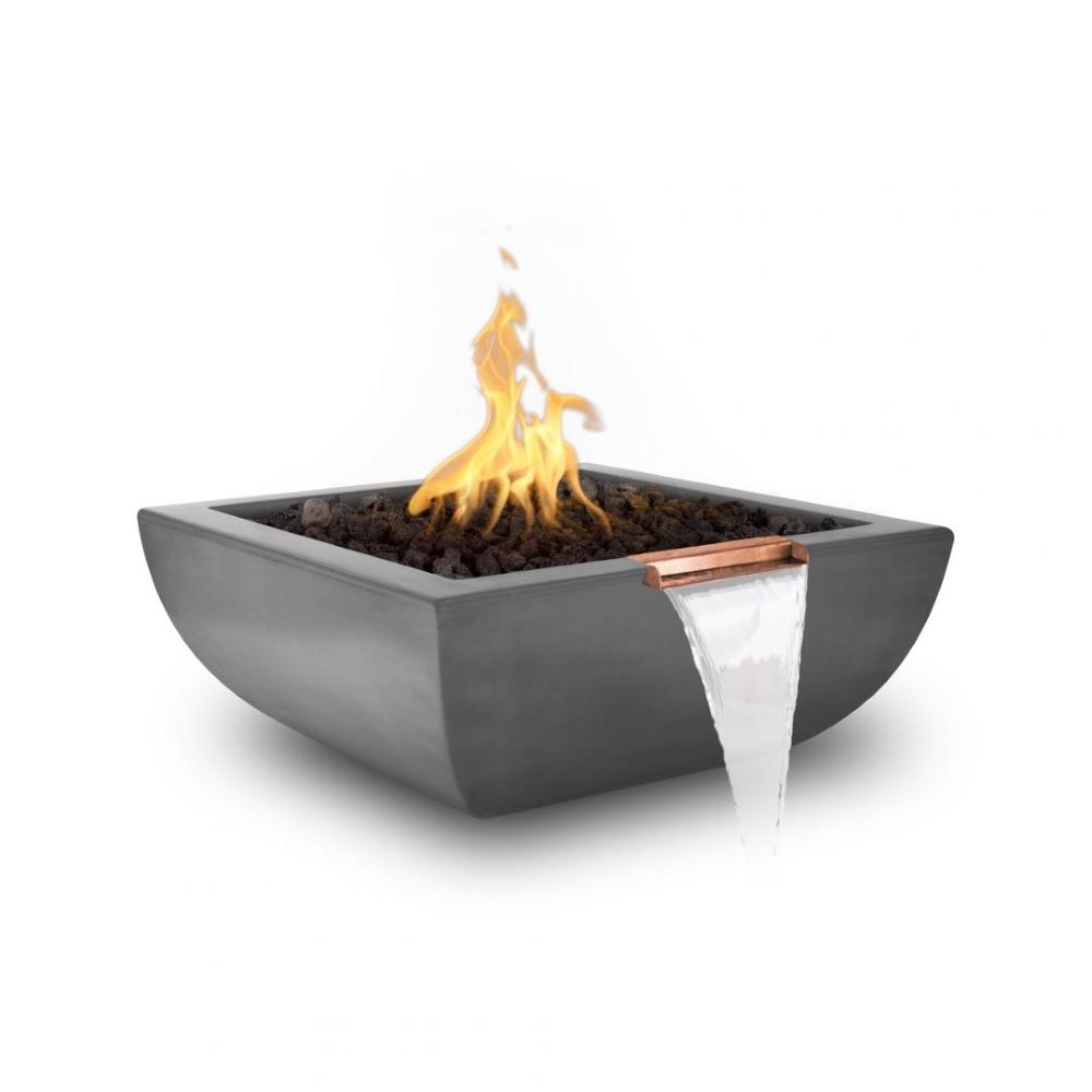 Outdoor Plus Avalon 30-Inch Square Concrete Gas Fire and Water Bowl - Match Lit