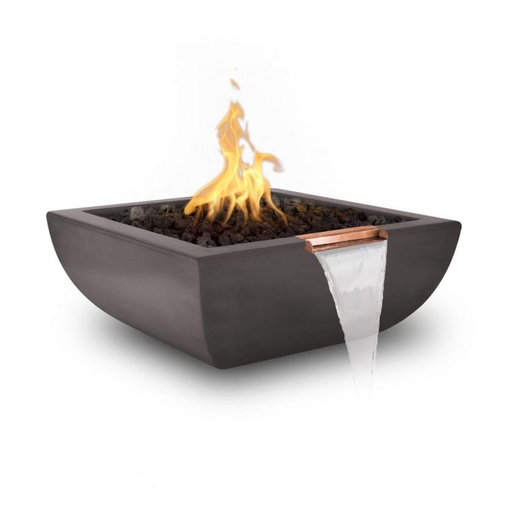 Outdoor Plus Avalon 30-Inch Square Concrete Gas Fire and Water Bowl - Match Lit